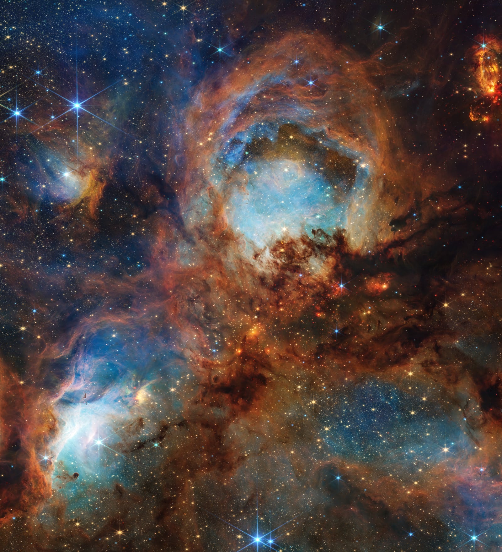 Nebulosa Pata de Gato, região de hidrogênio ionizado registrada pelo James Webb Space Telescope