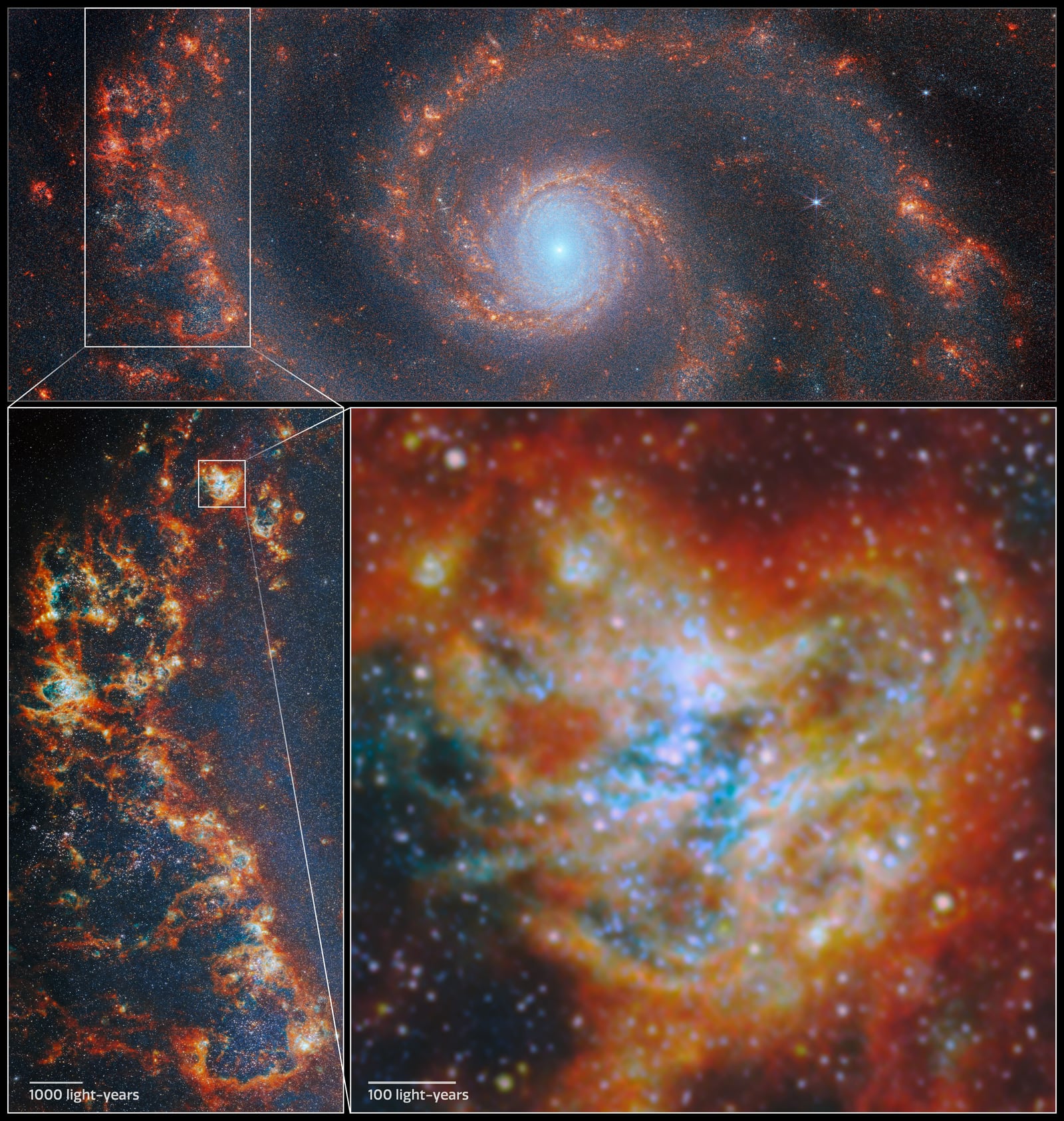 Montagem de várias imagens de Nebulosa da Aranha Vermelha, nebulosa planetária