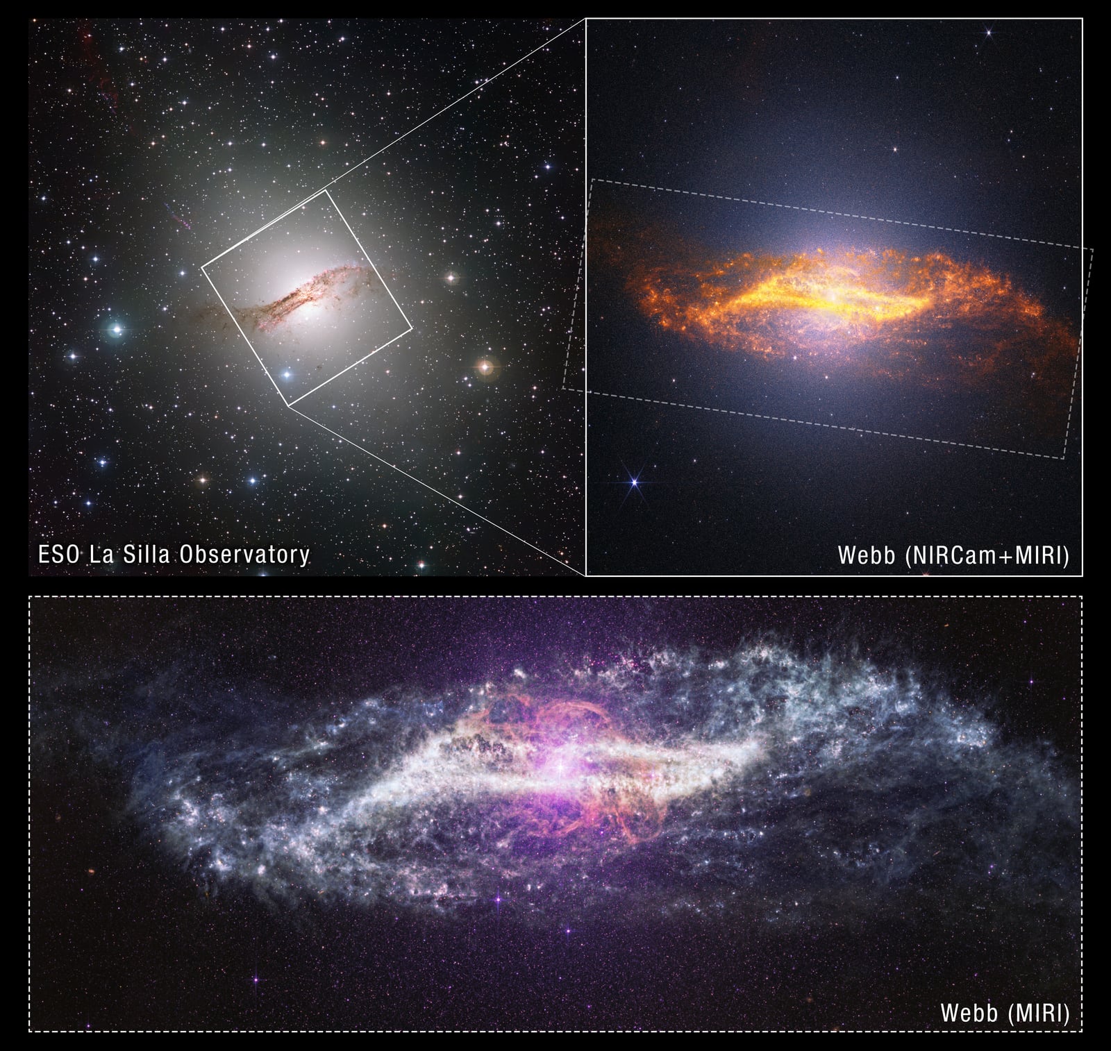 Montagem de várias imagens de Centaurus A, galáxia