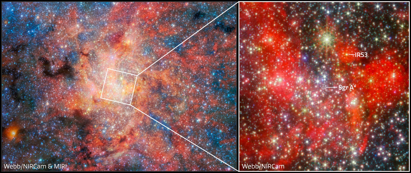 Montagem de várias imagens de Centro da Via Láctea, região do céu